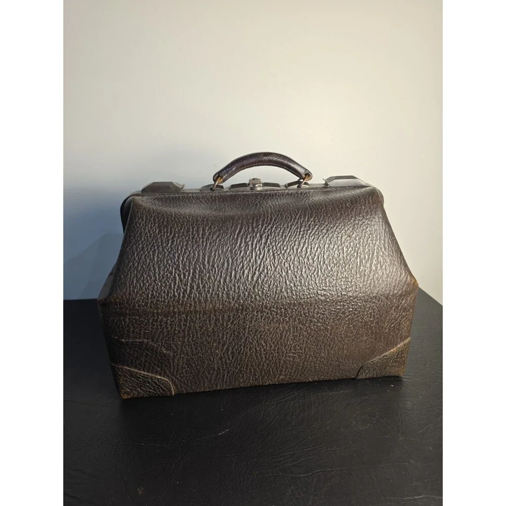 Vintage Mid Century Leather Doctor's Medical Bag Sharkskin